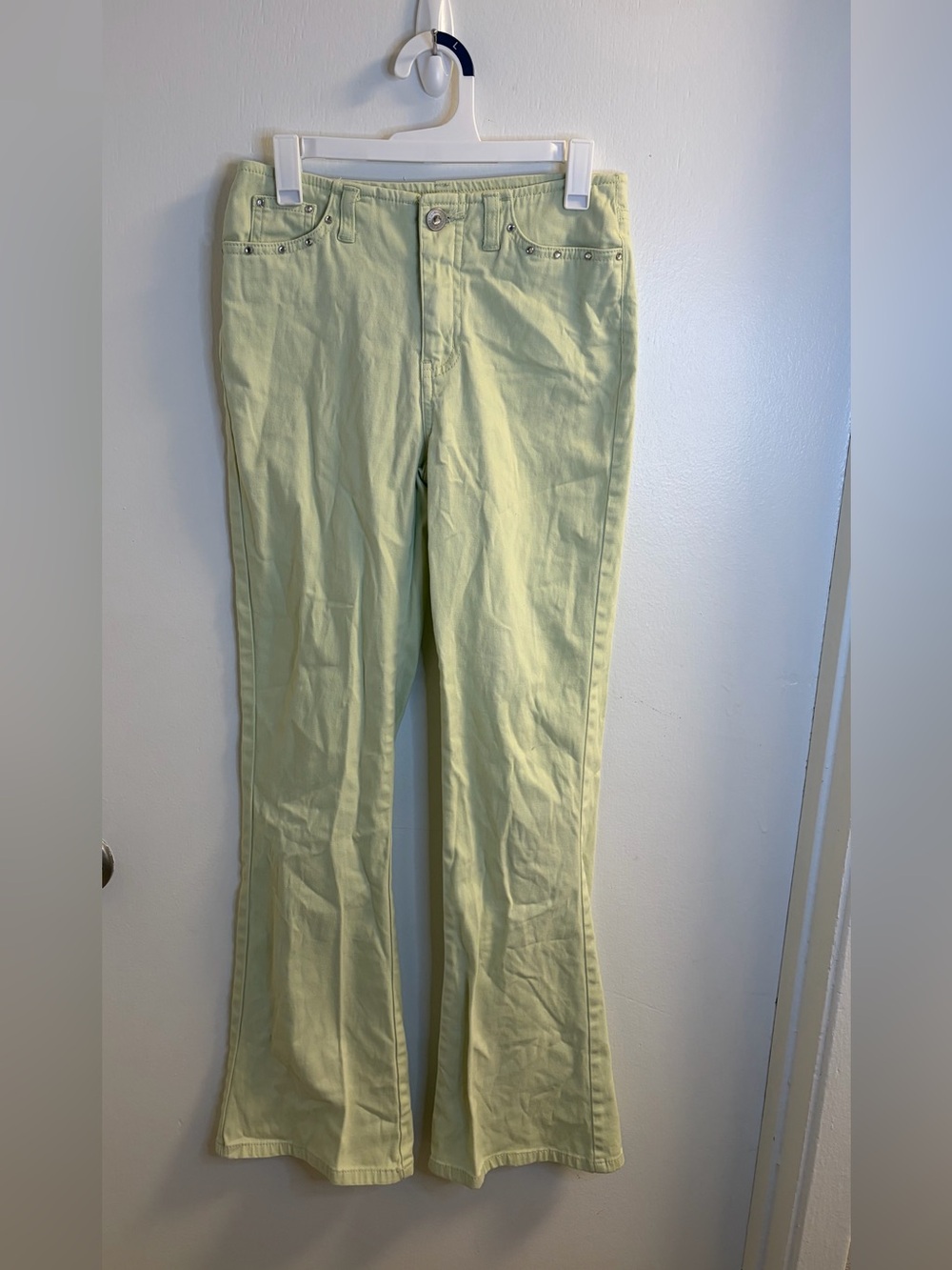 Vintage Y2K Limited Too Girls 12 Slim Lime Green Rhinestone Flare Jeans McBling
